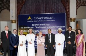 With H E the Indian Ambassador J S Mukhul, The Executive president of The Capital Market Authority of Oman H E Abdullah Al Salmi, H E The Executive President of The Central Bank of Oman H E Hamoud Sangour Al Zadjali, Founder Partner Crowe Oman, Muna Bint Abdullah Al Ghazali, Mr Sulaiman Al Harthy, CEO of Meethaq Bank