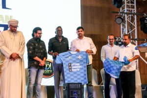 Mr. Shiju Sasidharan along with Mr. I.M Vijayan (Former Indian football Team caption) LungingI.M Vijayan football Academy jersey.
