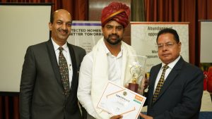 Mr. Shiju Sasidharan Receiving Award From Mr. Ashok Gupta, Chairman of Sakrni Plaster & Gipskartion India Pvt Ltd, New Delhi, 2019