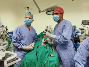 Dr Arif Ali doing an endoscopic surgery in the hospital