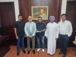 With Indian Ambassador to Oman H.E G.V Srinivas and Hockey Oman Chairman Dr.Marwab Juma Al Juma